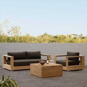 Ensemble de canapés sectionnels en teck massif moderne pour l'extérieur, design minimaliste, durable, écologique, luxe, salon de jardin - Product Image 3
