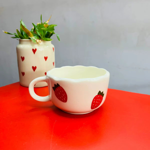 Cute Ceramic Soup Cup with Handle Wavy Edge Aesthetic <b>Mug</b> with Strawberry Design <b>Coffee</b> Tea <b>Mug</b> for Women Girls Gifts - Product Image 1