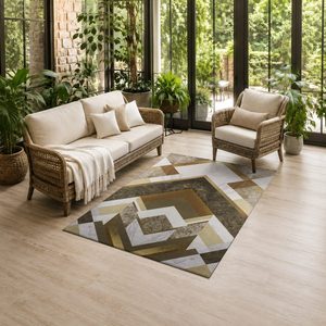 Tapis de salon en chenille antidérapant, imprimé numériquement, lavable en machine, beige et marron, style moderne et vintage, vente en gros, modèle LXDP-0863 - Product Image 6
