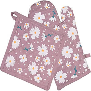 Mitaines de couleur unie 100% coton tablier de cuisine complet ensemble de gants de four - Product Image 4