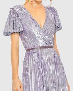 Robe de danse trapèze pour femme Dimple manches bouffantes Embellissement robe de soirée plissée robe de mariée pour les fêtes événements de nuit avant - Product Image 5