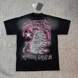 เสื้อยืดวินเทจฮิปฮอปสำหรับผู้ชายเสื้อยืดโอเวอร์ไซส์ลายกรดซักด้วยผ้าคอตตอนสีเทา - Product Image 2