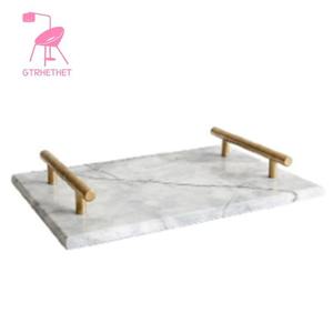 Plateau de service en marbre 2 couleurs différentes de couleur grise et blanche et plateau de service en marbre poli or vente chaude - Product Image 6