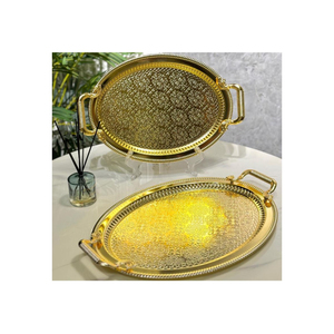 Plateau décoratif en métal de grande taille Décoration de table de maison vintage Plateau de service alimentaire pour les fabricants et les fournisseurs - Product Image 5
