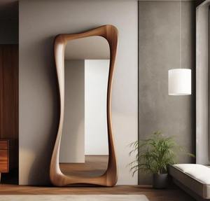 Handmade Art Deco Walnut Asymmetrical Full Length Wall <b>Mirror</b> Solid Wooden Frame Standing <b>Mirror</b> at Cheap Price - Product Image 3