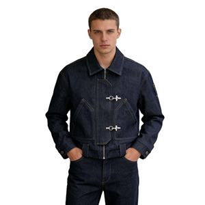 Servicio OEM Personalizado, Chaqueta de Lona Extra Grande con Lavado Ácido, Estilo Vintage, Chaqueta de Trabajo de Mezclilla Resistente con Cierre y Cinturón para Hombre - Product Image 1