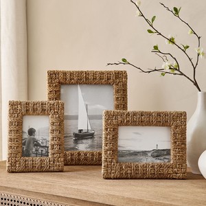 Cadre photo rectangulaire en jonc de mer tressé à la main, porte-photo à mémoire de jonc de mer charmant, cadre photo écologique pour la décoration intérieure - Product Image 1
