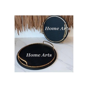 Lot de 2 plateaux alimentaires en bois et cuir de grande qualité plateau de service alimentaire en forme de rectangle pour hôtel et maison - Product Image 5