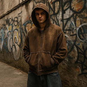 OEM Heavyweight Oversized Comfortable Cotton <b>Hoodie</b> Custom 450Gsm <b>Vintage</b> Washed Faded Full <b>Zip</b> <b>Up</b> Distressed <b>Hoodie</b> for Men - Product Image 5