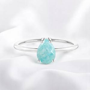 Wholesale Fine <b>Rings</b> Faceted Pear Amazonite Gemstone Eternity Vermeil Prong Setting Sterling <b>Silver</b>-Bulk Supply Trusted Jewelry - Product Image 1