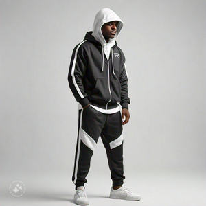 เสื้อวอร์มผ้า20% คอตตอน80% คุณภาพสูงของผู้ชายชุดวอร์มเนื้อนุ่มผ้าโพลีเอสเตอร์พิมพ์ลายโลโก้ขนาดใหญ่พิเศษใส่ได้พอดีตัวเรียบๆ - Product Image 5