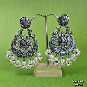 ต่างหูเงินโบราณชุบเงินออกซิไดซ์ทรงลูกแพร์ประดับเพชรซิร์คอนสำหรับผู้หญิง สไตล์โบโฮ เครื่องประดับชนเผ่า ของขวัญสำหรับเธอ - Product Image 4