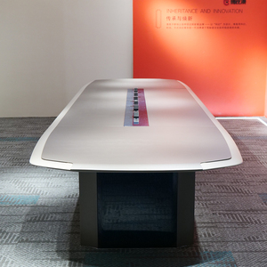 Modern Luxury Grey Executive Office <b>Desk</b> Modular Wooden Boardroom Meeting Table Large Customized 8 10 12 20 Seater Panel Confere - Product Image 4
