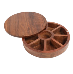 Large Selling Handcrafted Wooden Storage Box with <b>Lid</b> Round Decorative Box for Dry Fruit Spices <b>by</b> Indian Exporter - Product Image 2