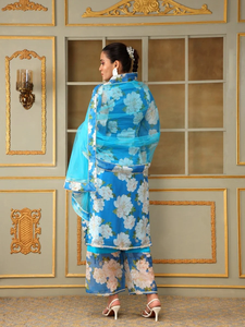 GUL FIZA Kurta con estampado de organza para mujer con pantalones de algodón, conjunto de traje recto moderno bordado y Dupatta para fiestas - Product Image 4