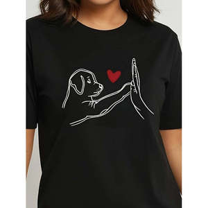 Blusa de viscosa de manga corta con cuello redondo y estampado de perros divertidos para mujer de Jane - Top cómodo y elegante para el día a día - Product Image 1