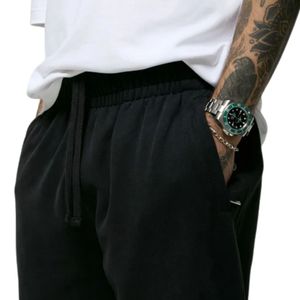 Core Jogger à revers noir 100 coton polaire lourd coupe décontractée pantalon Streetwear avec ceinture élastique et poche zippée - Product Image 4