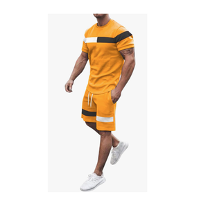 Ensemble d'été deux pièces personnalisé de haute qualité polos solides et shorts amples en tissu de velours tissé Style imprimé décontracté pour hommes - Product Image 5