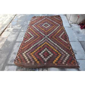 Alfombra turca clásica étnica de área grande, 4,5x8,2 pies, respaldo de látex de lana marrón, patrón de retazos para dormitorio, pasillo, modelo de alfombra - Product Image 1