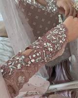 Baju Salwar Kameez Wanita Model A-Line Bahan Satin Lawn Bermotif Bunga Sutra Chinnon Murni Bordir Berat Gaya India/Pakistan Bollywood Sun