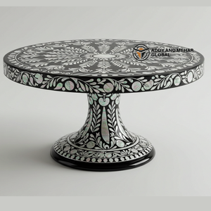 Support à gâteau incrusté de nacre noire fabriqué à la main piédestal luxueux pour desserts et décoration - Product Image 6