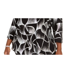 Collezione JM: Top in Chiffon Ricamato Nero-Argento per Donna Taglie Forti 0X, Stile Casual Occidentale Formale Corto per Primavera Estate - Product Image 3