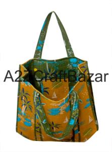 Sac fourre-tout en coton ethnique bohème indien pour femmes, matelassé, fait à la main avec un imprimé floral en blocs, écologique, usage quotidien, grossistes - Product Image 4