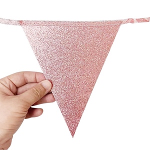 <span class=keywords><strong>Guirlande</strong></span> triangulaire personnalisée en papier <span class=keywords><strong>rose</strong></span> doré à carreaux pour la décoration de fête d'anniversaire, de baby shower ou de mariage - Product Image 4