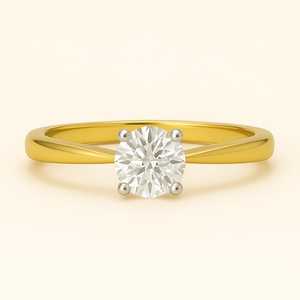 แหวนเพชรโมอิสทรงกลมสีทอง14 K สำหรับผู้หญิงแหวนแต่งงานอัญมณีสีเหลืองล้วน1CT - Product Image 1