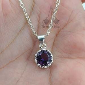 Handmade Dainty Amethyst 925 Sterling <b>Silver</b> Pendant Chain Necklace Bezel Setting Gemstone <b>Locket</b> Birthday Anniversary Gift for - Product Image 5
