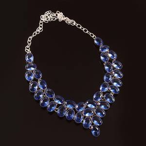 สร้อยคอพลอยไพลินสีน้ำเงิน เงินแท้ 925 เครื่องประดับพลอยธรรมชาติ สร้อยคอทำมือ สำหรับผู้หญิง ขายส่ง - Product Image 1