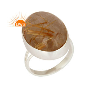 เครื่องประดับดีไซน์อินเดีย เงินแท้ประดับพลอยรูไทล์สีทองธรรมชาติ แหวนวงแหวนแบบแยกส่วน เครื่องประดับสั่งทำสำหรับผู้หญิง ของขวัญสำหรับเธอ - Product Image 1