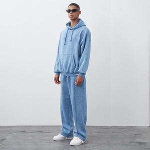 Customized Vintage Acid Washed 2 Pcs Sweatsuit Set For <b>Men</b> Breathable 400 GSM Fleece Acid Washed Hoodie And <b>Baggy</b> <b>Trouser</b> Set - Product Image 2