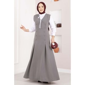 Elegante Conjunto Casual de Dos Piezas: Camisa Gris de Crepé y Chaleco con Botones, Corte Holgado, Estilo Corto - Product Image 3