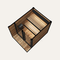 Cabane de bien-être de luxe pour 1 à 2 personnes, design architectural moderne, sauna extérieur avec véranda intégrée et éclairage LED
