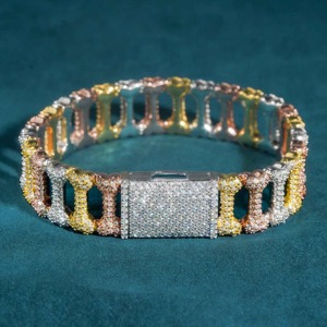 Pulsera de Hip Hop de moissanita helada de 16mm, Color D, Plata de Ley 925, diseño de enlace de hueso chapado en oro, probador aprobado de 7-9 pulgadas - Product Image 1