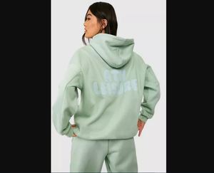 OEM personalizado 100% algodón polar pesado Sudadera con capucha y pantalones de chándal conjunto de mujeres de gran tamaño 3D Puff impreso hombres gota hombro sudaderas con capucha - Product Image 3