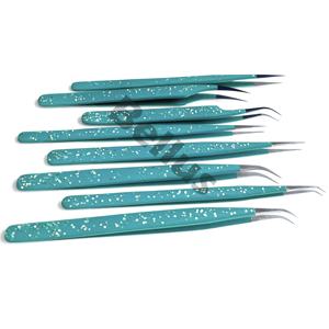 Pince à épiler en acier inoxydable à pointes multiples en fibres bleues douces et élégantes pour salon de beauté professionnel - Product Image 2