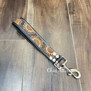 Vente en gros personnalisé durable boucle usinée à la main en cuir chiens de circulation plomb motif de tournesol en cuir véritable plomb pour la formation - Product Image 1