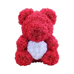 奢华红玫瑰泰迪熊25厘米与礼品盒美丽的心玫瑰熊情人节礼物