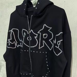 เสื้อฮู้ดแบบมีซิปของผู้ชายผ้าฝ้ายบ็อกซี่แบบลำลอง400กรัมขนาดพิเศษ - Product Image 4