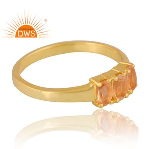 Diseño de textura 925 Plata de Ley 18K chapado en oro Natural citrino anillo de piedras preciosas diseño personalizado joyería para mujer regalo para ella - Product Image 4