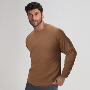 Camiseta de Manga Larga para Hombre de Alta Calidad, Seis Colores Sólidos, Algodón con Spandex, Cuello Redondo, Dobladillo Curvo, Logotipo Personalizado Impreso - Product Image 2