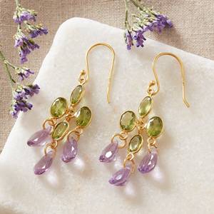Améthyste ovale naturelle et péridot vert boucles d'oreilles bijoux plaqué or 18 carats cadeaux de haute qualité pour les femmes - Product Image 1
