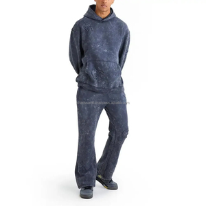 Latest Vintages Acid Washed Cotton Fleece Tracksuits Sweatsuits 2Pcs Stacked <b>Pant</b> Hoodie Oversized Drop Breathable Printed - Product Image 1