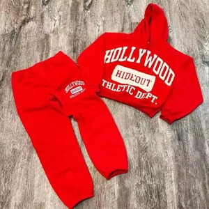 Thick Cotton Two Piece Streetwear Tracksuits Custom Distressed <b>Embroidery</b> Logo Patched Sweatsuits <b>Sets</b> Men Sweatpants Hoodie <b>Set</b> - Product Image 5