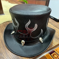 Chapeau haut de forme Steampunk en cuir noir personnalisé avec crâne clous flamme Design chapeau de motard gothique pour hommes femmes Cosplay fête Festival porter