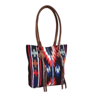 Bolso de mano de estilo bohemio de cuero genuino de alta calidad, manta de sillín negra de lana 100%, patrón geométrico, borla, proveedor superior directo - Product Image 1
