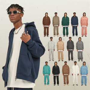 Oferta 2026: Sudadera con capucha unisex de algodón polar de 350 g, tipo cárdigan de doble cremallera, holgada - Product Image 3