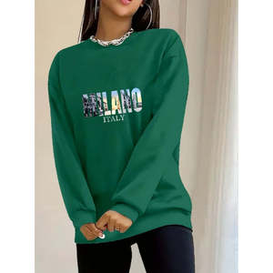 Blusa de viscosa de dos hilos con estampado y cuello redondo de manga larga para mujer, 21451 - Product Image 2